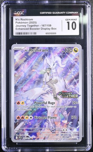 N's Reshiram 2025 Pokemon Journey Together Enhanced Booster Box Topper #167 PSA Authenticated 10 Card N's Reshiram 2025 Pokemon Journey Together Enhanced Booster Box Topper #167 PSA Authenticated 10 Card