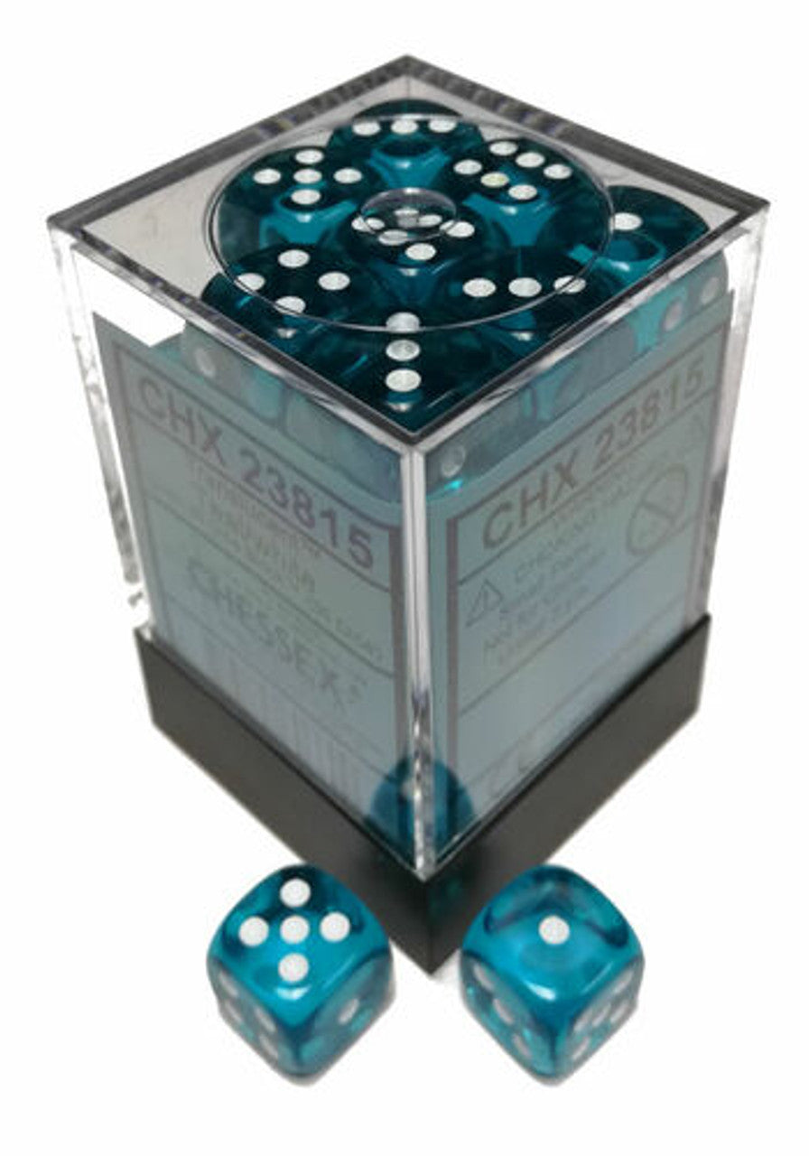 Chessex Dice: Translucent 12mm D6 Teal/White (36)