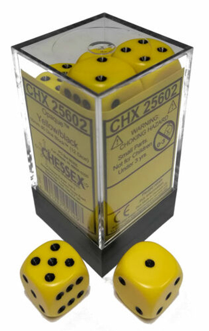 Chessex Dice: Opaque 16mm D6 Yellow/Black (12)