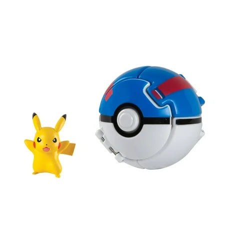 Pokemon Pikachu + Great Ball Pops Open Throw into Battle Age 4+ Collectible Toy