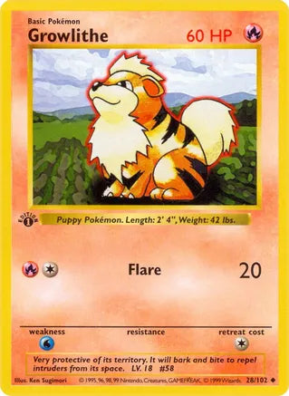 Growlithe - 1st Edition Base Set (Shadowless) (BSS)