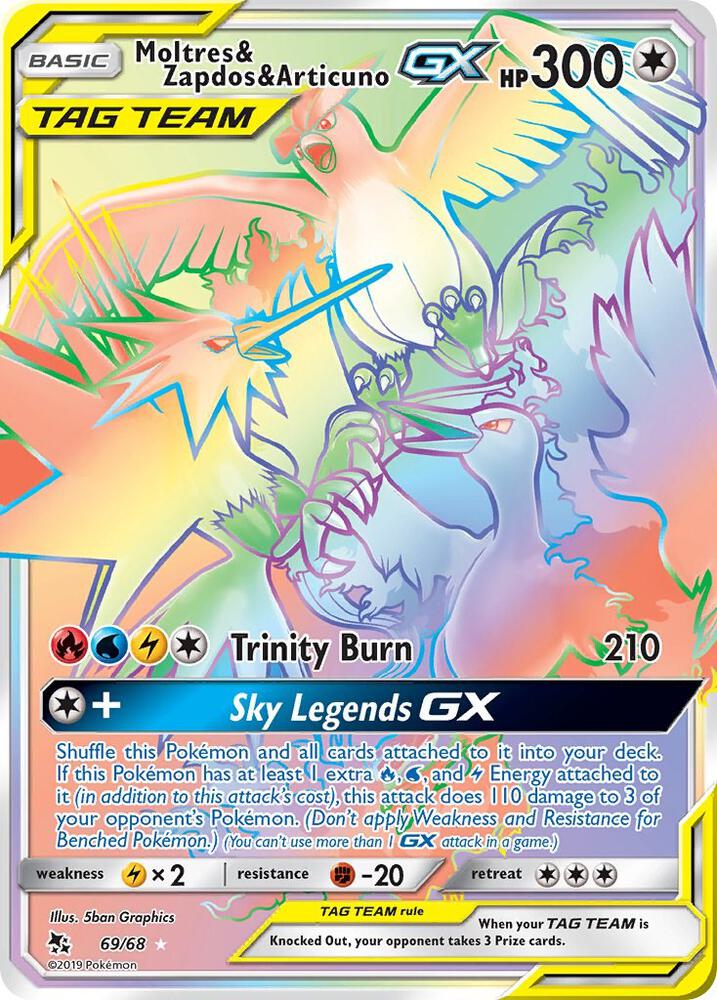 Pokemon: Moltres & Zapdos & Articuno GX 69/68 - Hidden Fates - VGMX