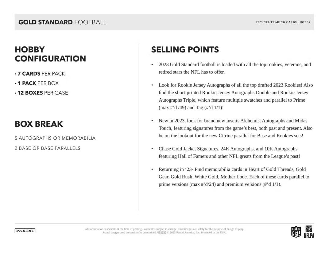 2023 Panini Gold Standard Football Hobby Box - VGMX