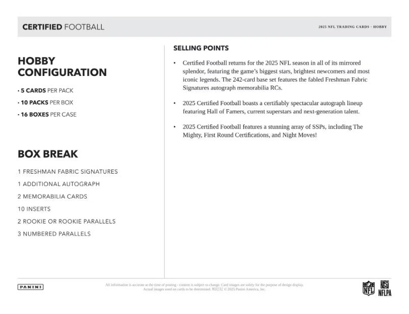 2025 Panini Certified Football Hobby Box