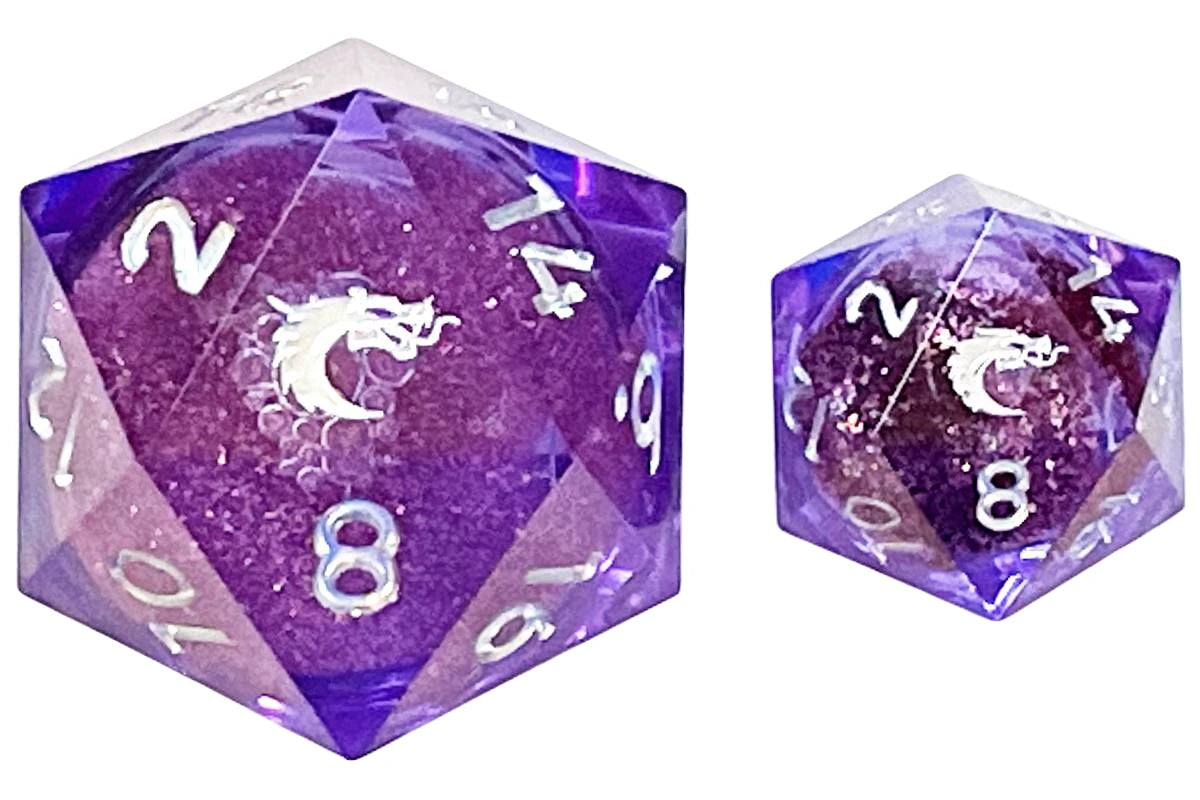 Old School Dice: Sharp Edged 22mm D20 - Liquid Infused - Amethyst Fury - VGMX