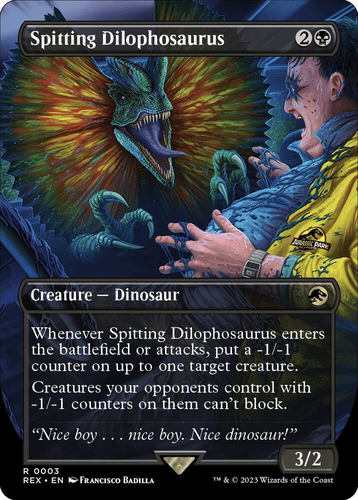 Magic: The Gathering: Spitting Dilophosaurus (Borderless) - Universes Beyond: Jurassic World Collection - VGMX