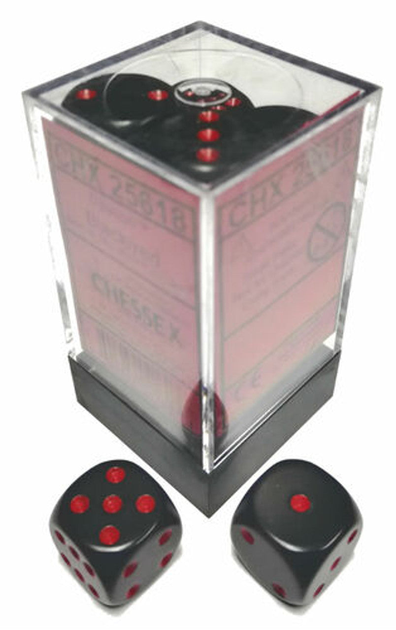 Chessex Dice: Opaque: 16mm D6 Black/Red (12)