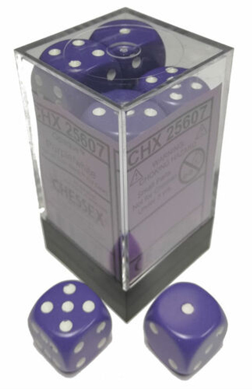 Chessex Dice: Opaque 16mm D6 Purple/White (12)