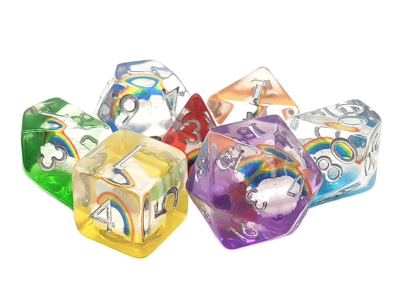Old School 7 Piece DnD RPG Dice Set: Infused - 7 Color Rainbow - VGMX