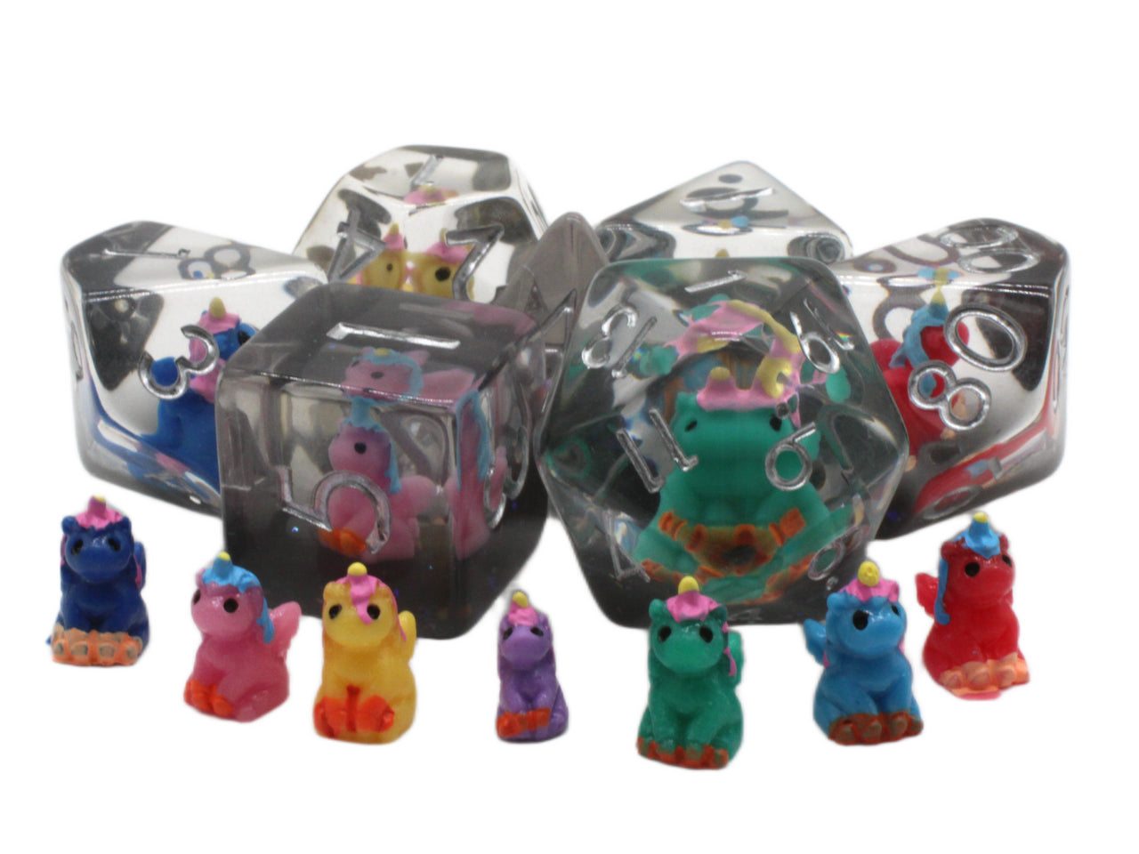 Old School 7 Piece DnD RPG Dice Set: Infused - 7 Color Unicorn - VGMX