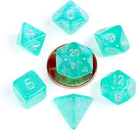 7 COUNT MINI DICE POLY SET: STARDUST TURQUOISE