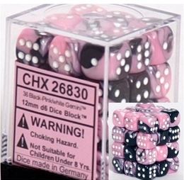 Chessex: Gemini Black-Pink/White 12Mm D6 Dice Block (36)