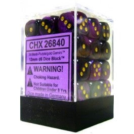 Chessex: Gemini Black-Purple/Gold 12Mm D6 Dice Block (36)