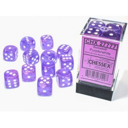 Chessex Borealis 16mm d6 Purple/white Luminary Dice Block (12 dice) - VGMX