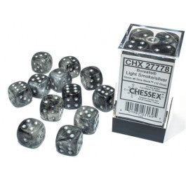 Chessex Borealis 16mm d6 Light Smoke/silver Luminary Dice Block (12 dice) - VGMX