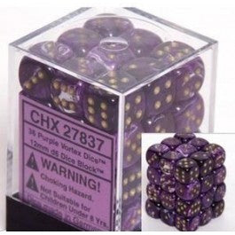 Chessex: Vortex Purple/Gold 12Mm D6 Dice (36)