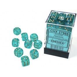 Chessex Borealis 12mm d6 Teal/gold Luminary Dice Block (36 dice) - VGMX