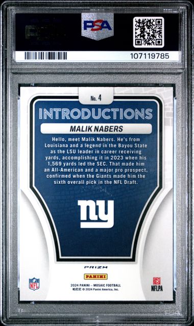 2024 Panini Mosaic Introductions - Malik Nabers - Mosaic - PSA 10 - VGMX