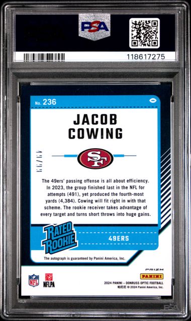 2024 Donruss Optic - Jacob Cowing Autograph - /99 - PSA 9 - VGMX