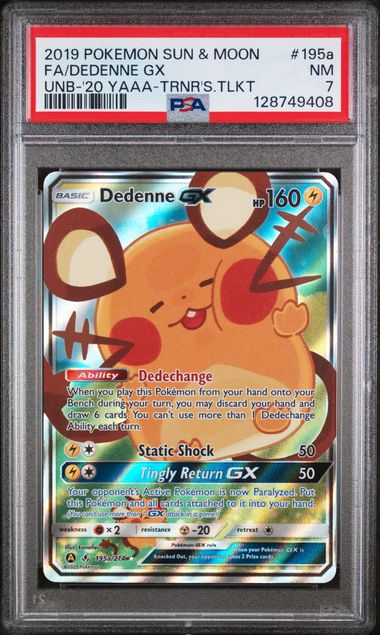 Pokemon: Dedenne gx - 195a/214 - Unbroken Bonds - PSA 7