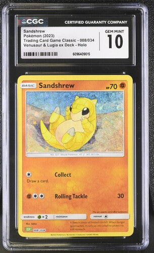 Pokemon: Sandshrew 008/034 - Trading Card Game Classic - CGC 10