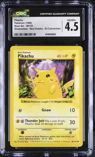 Pokemon: Pikachu (Red Cheeks) - 58/102 - Base Set Shadowless - CGC 4.5 - VGMX