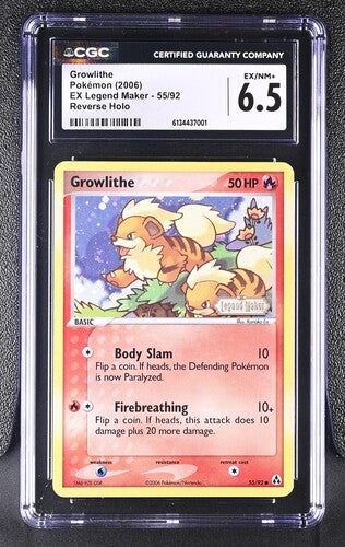 Pokémon: Growlithe (Rev. Holo) - 55/32 - CGC 6.5 - VGMX