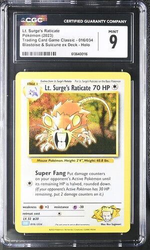 Pokémon: Lt. Surge's Raticate - 016/034 - CGC 9 - VGMX