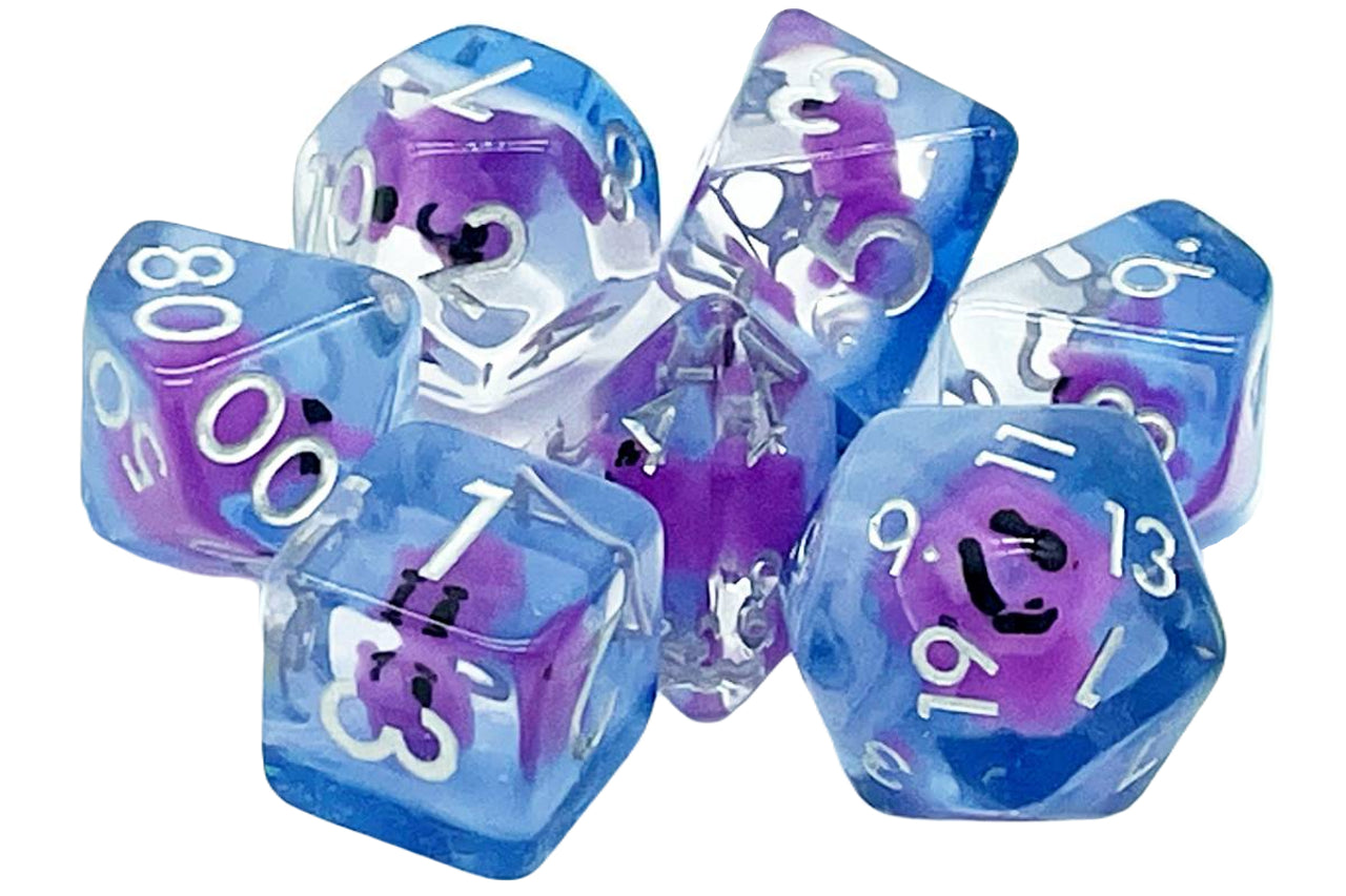 Old School 7 Piece DnD RPG Dice Set: Animal Kingdom - Baby Elephant - Purple w/ Blue