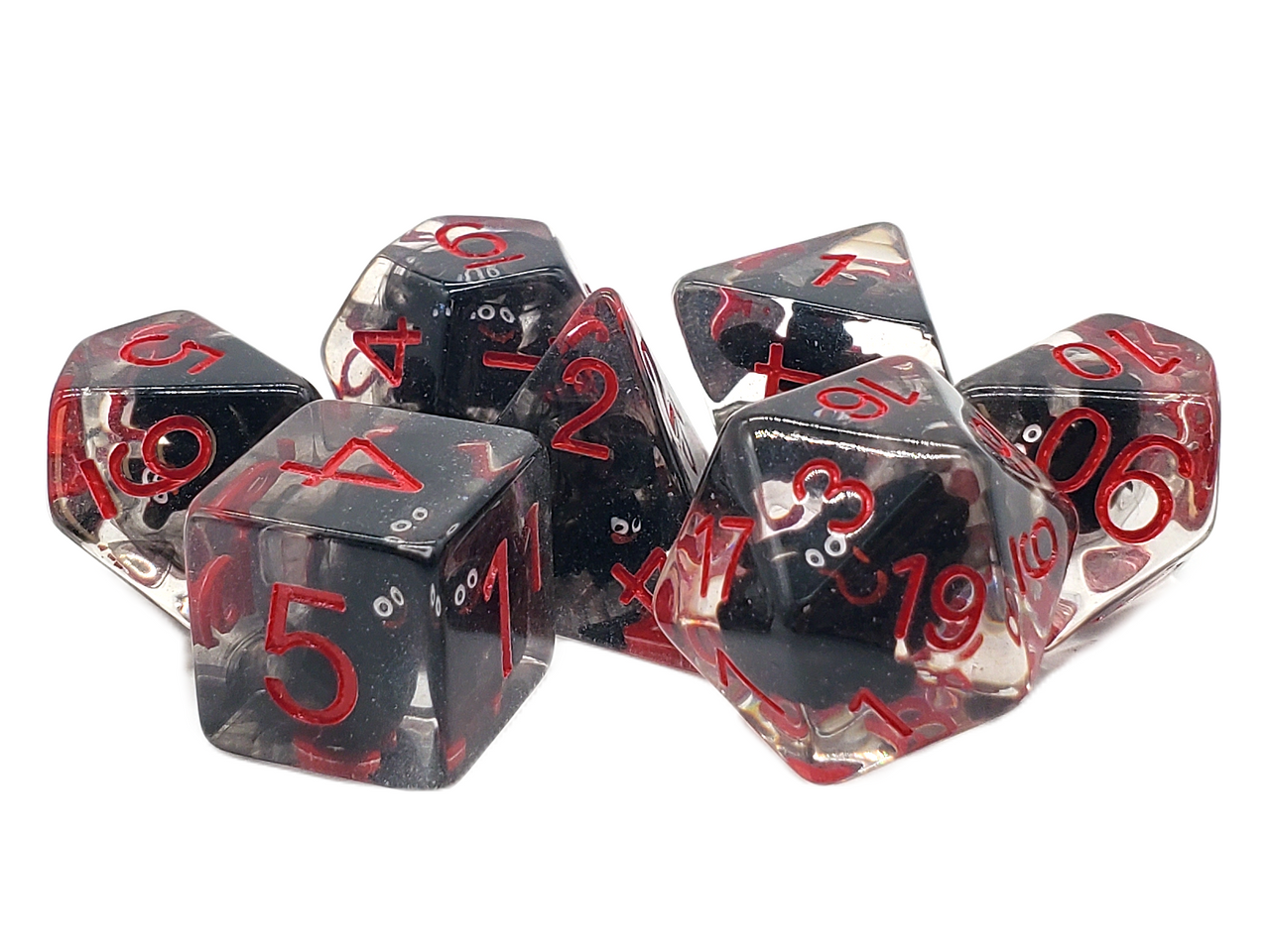 Old School 7 Piece DnD RPG Dice Set: Animal Kingdom - Bat Black