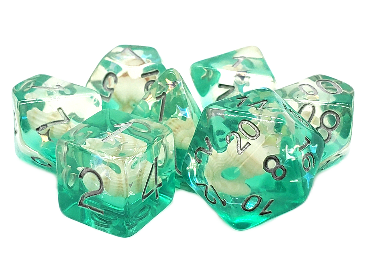 Old School 7 Piece DnD RPG Dice Set: Infused - Beach Party - Aqua