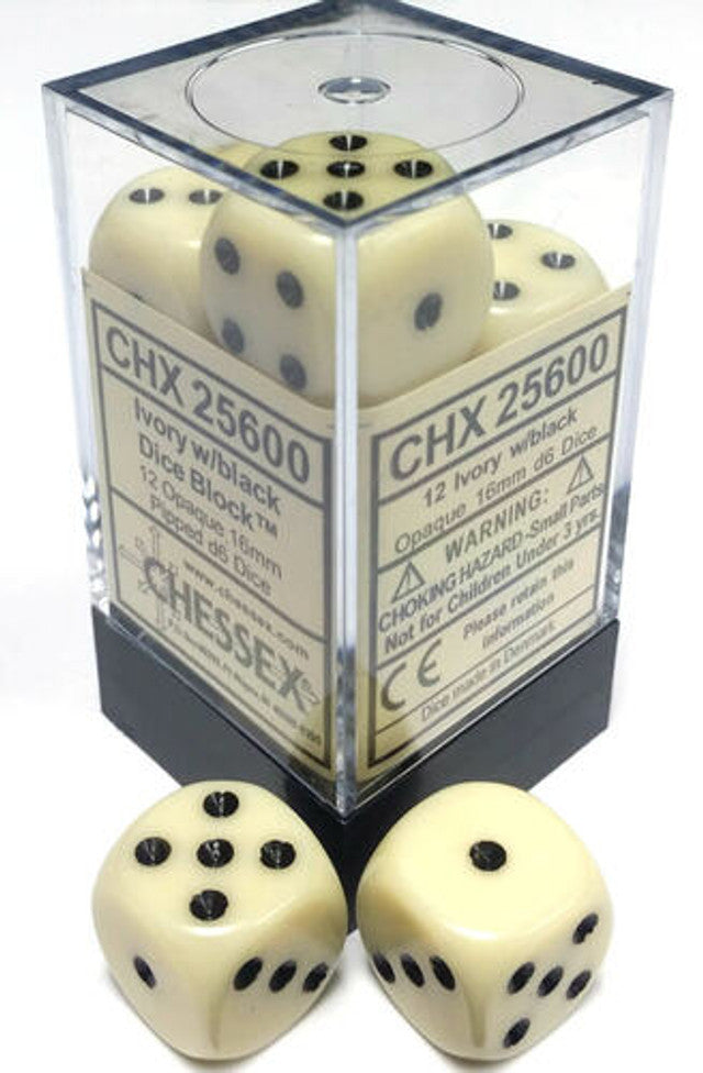 Chessex Dice: Opaque 16mm D6 Ivory/Black