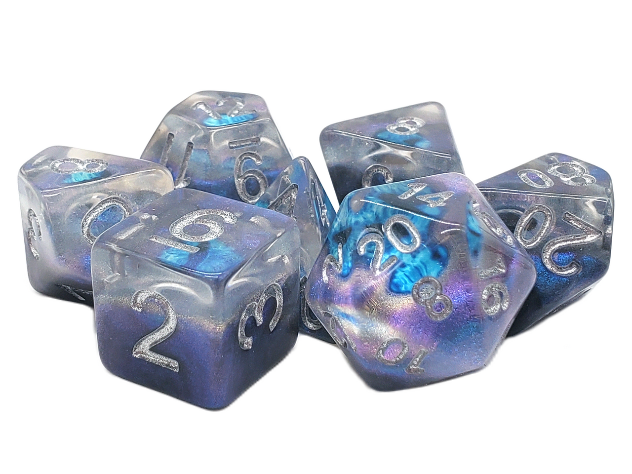 Old School 7 Piece DnD RPG Dice Set: Infused - Dragon Eye - Blue