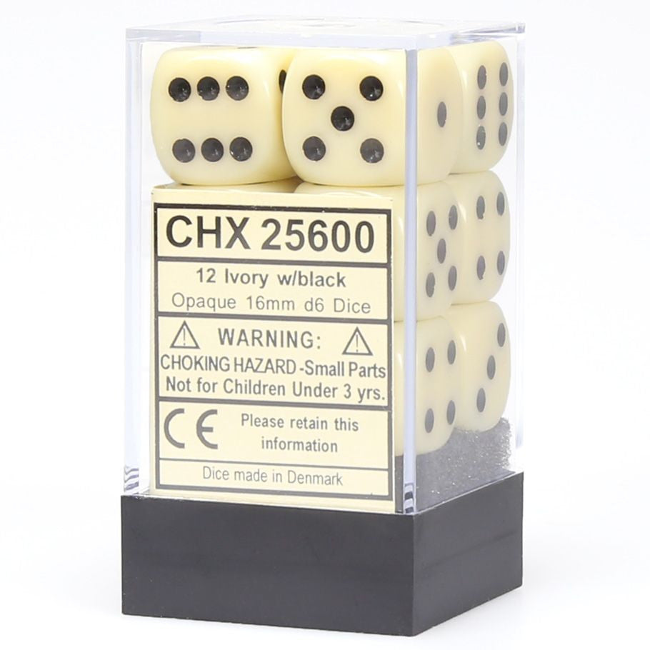 d6 Cube 16mm Opaque Ivory with Black - VGMX