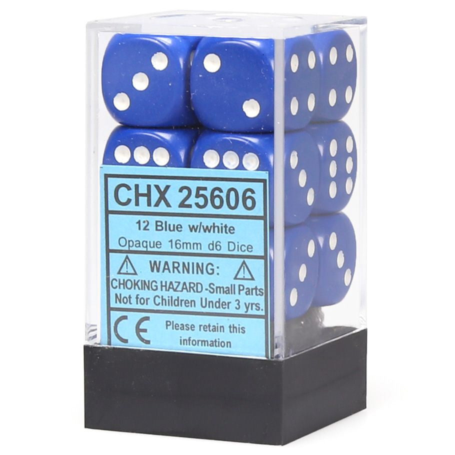 d6 Cube 16mm Opaque Blue with White - VGMX