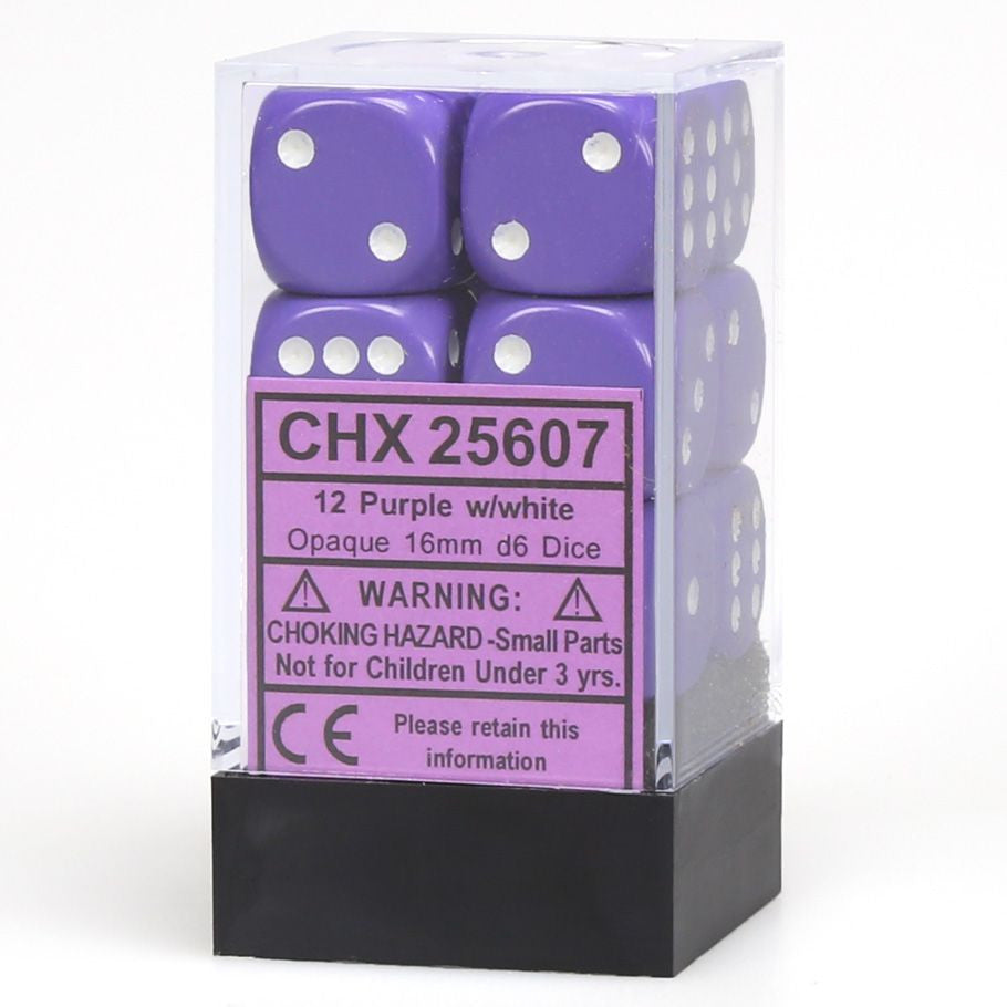 d6 Cube 16mm Opaque Purple with White - VGMX