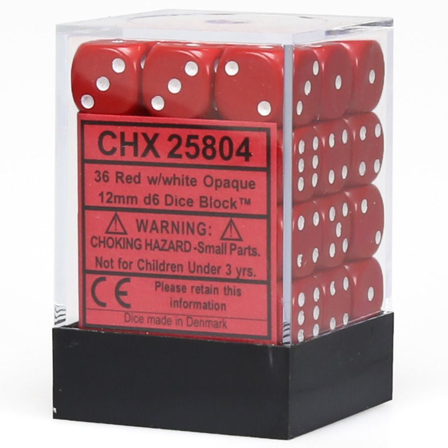 d6 Cube 12mm Opaque Red with White - VGMX