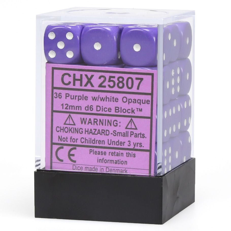 d6 Cube 12mm Opaque Purple with White - VGMX