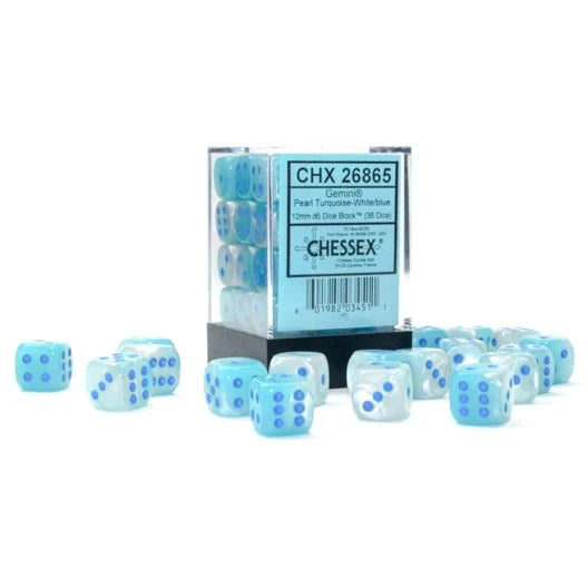 Chessex - d6 Cube 16mm Gemini Luminary Pearl Turquoise-White with Blue
