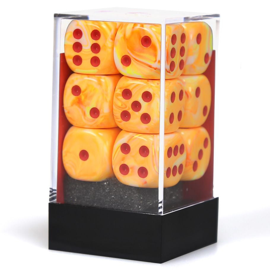 d6 Cube 16mm Festive Sunburst with Red - VGMX