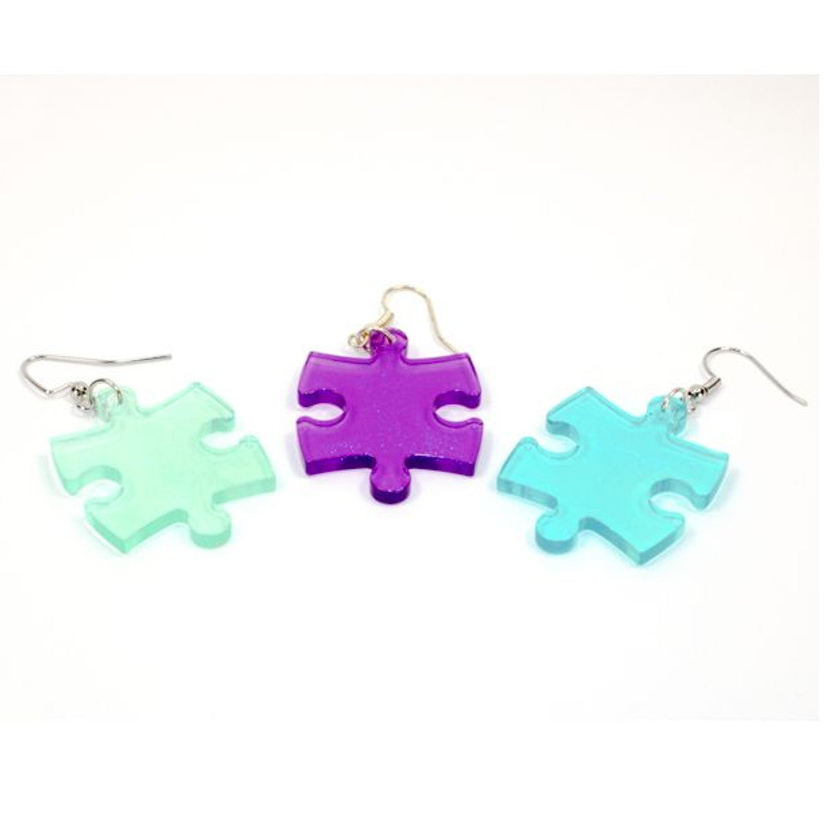 Hook Earrings Puzzle Piece Pair (Assorted Dice Colors)