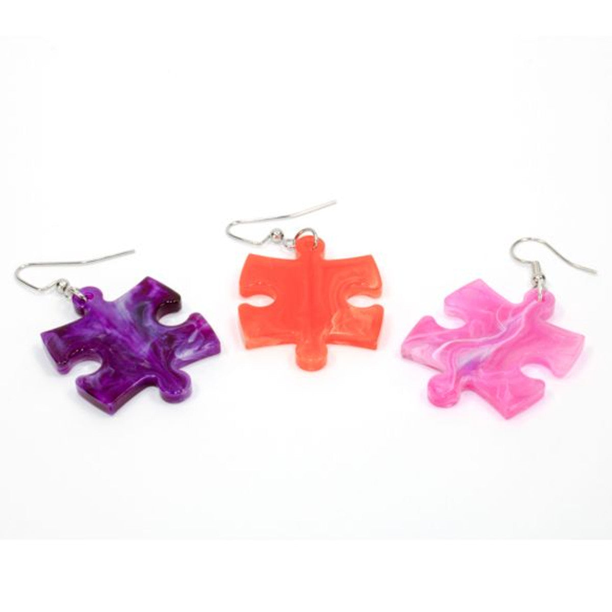 Hook Earrings Puzzle Piece Pair (Assorted Dice Colors)