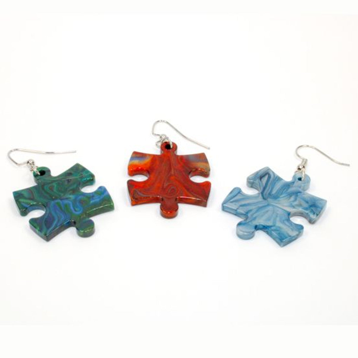 Hook Earrings Puzzle Piece Pair (Assorted Dice Colors)