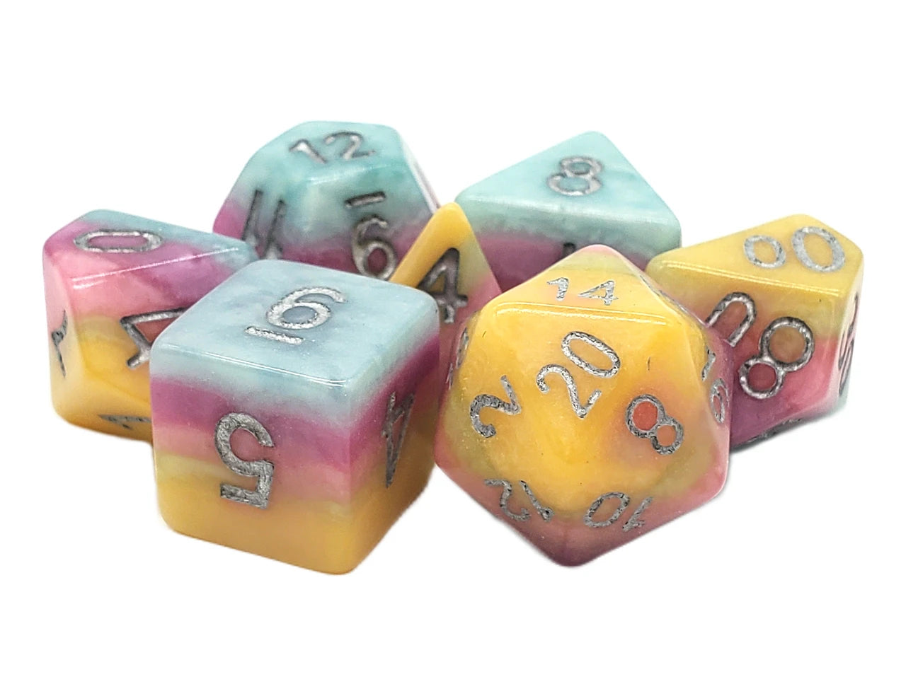 Old School 7 Piece DnD RPG Dice Set: Gradients - Crystal Mine - VGMX