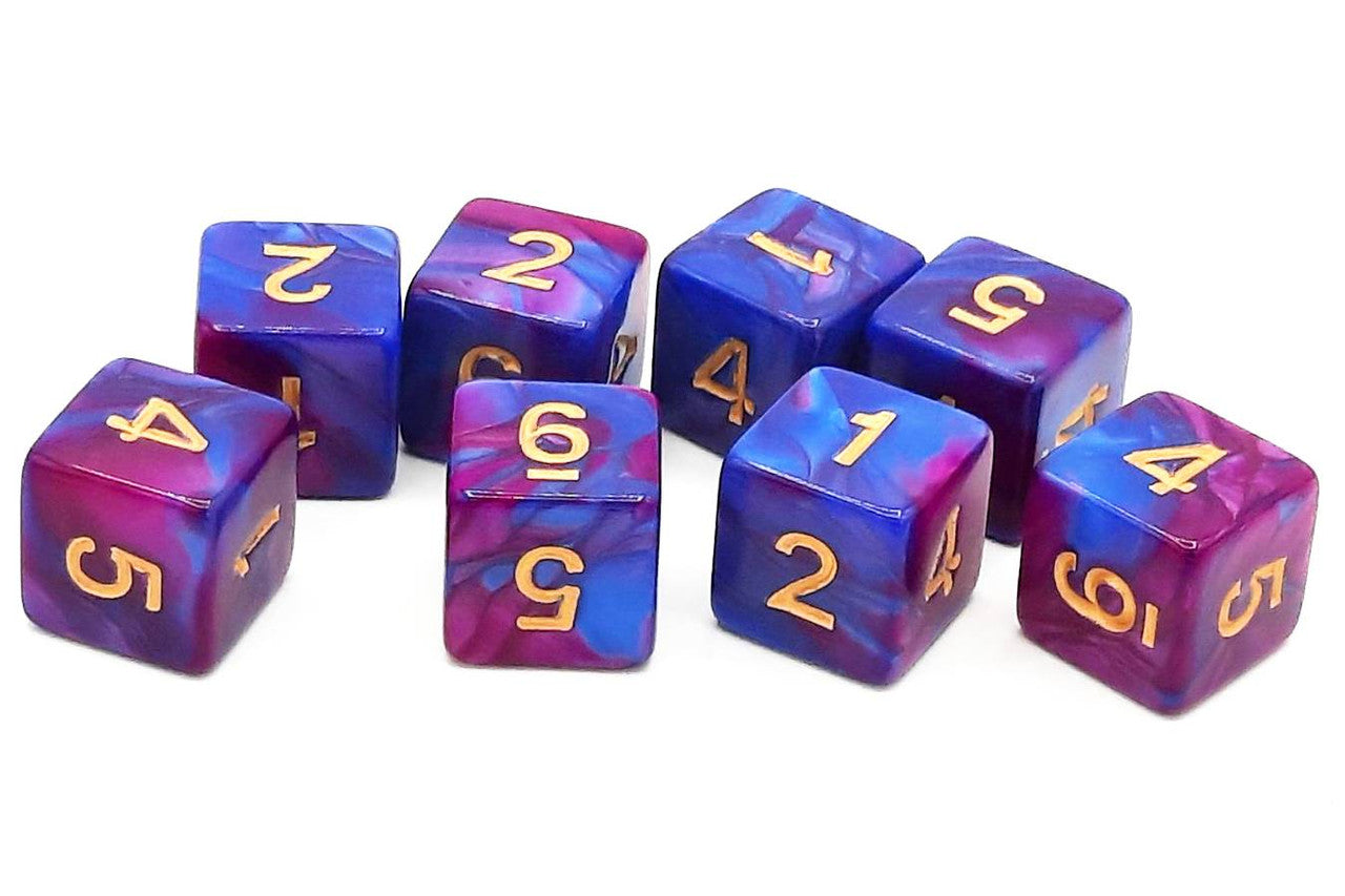 Old School Dice: D6 8-Piece Dice Set - Vorpal - Lavender & Blue w/ Gold