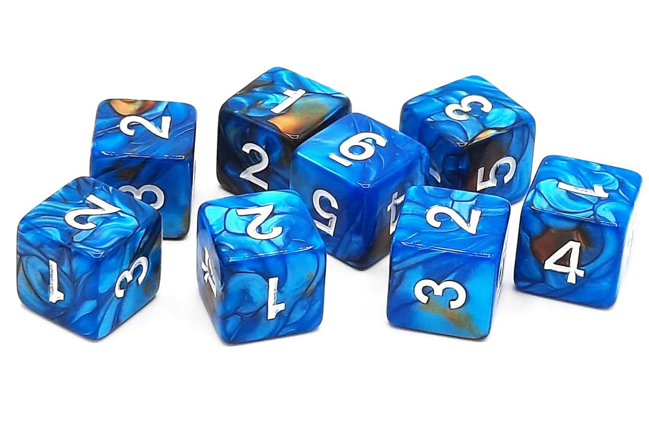 Old School Dice: D6 8-Piece Dice Set - Vorpal - Teal & Brown