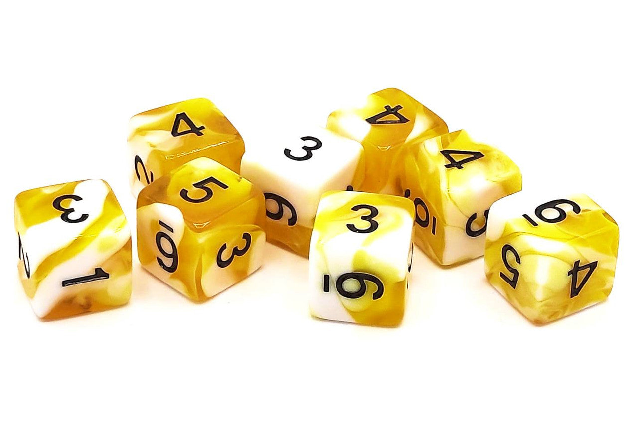Old School Dice: D6 8-Piece Dice Set - Vorpal - Yellow & White w/ Black