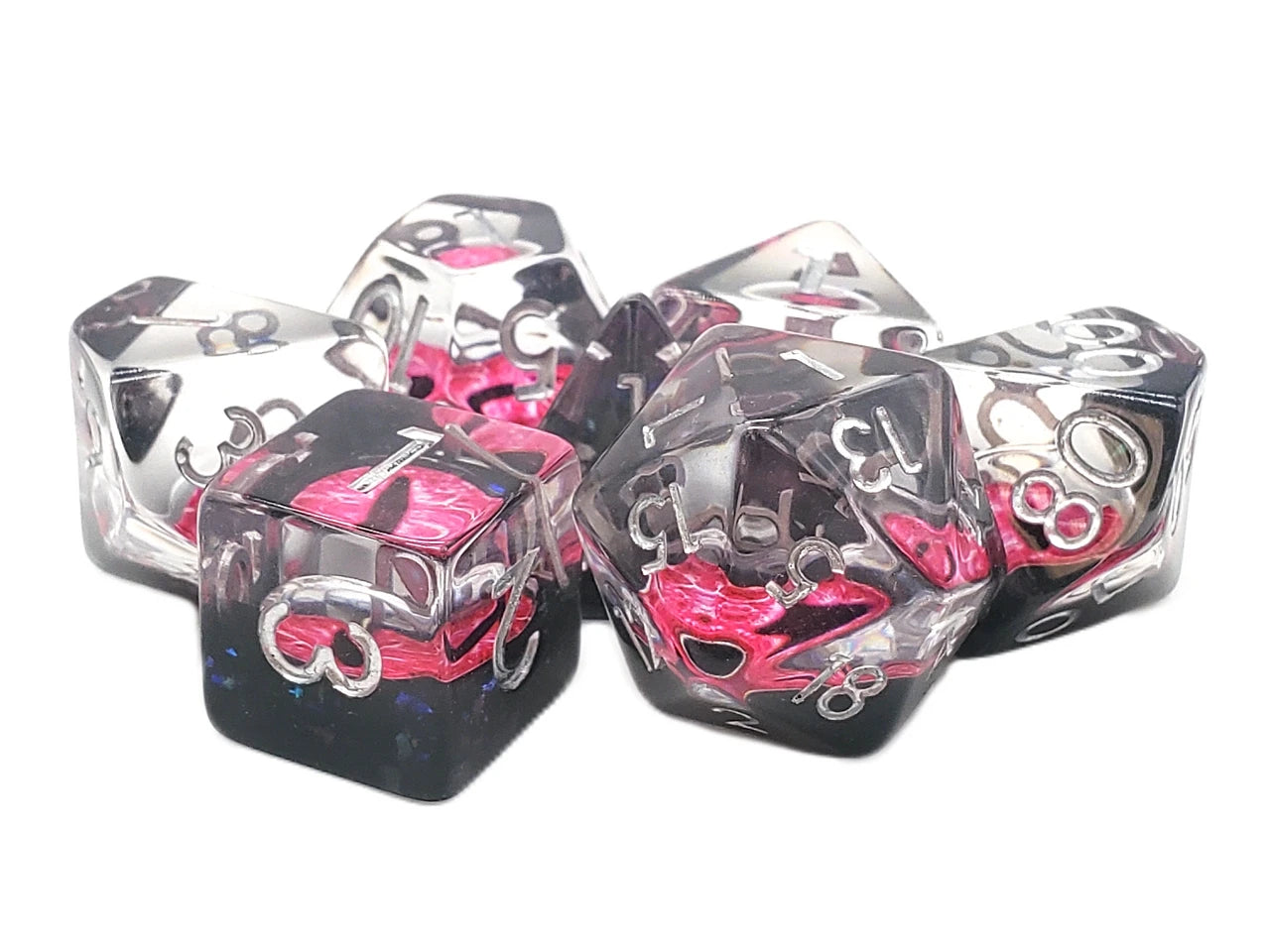 Old School 7 Piece DnD RPG Dice Set: Infused - Dragon Eye - Pink - VGMX