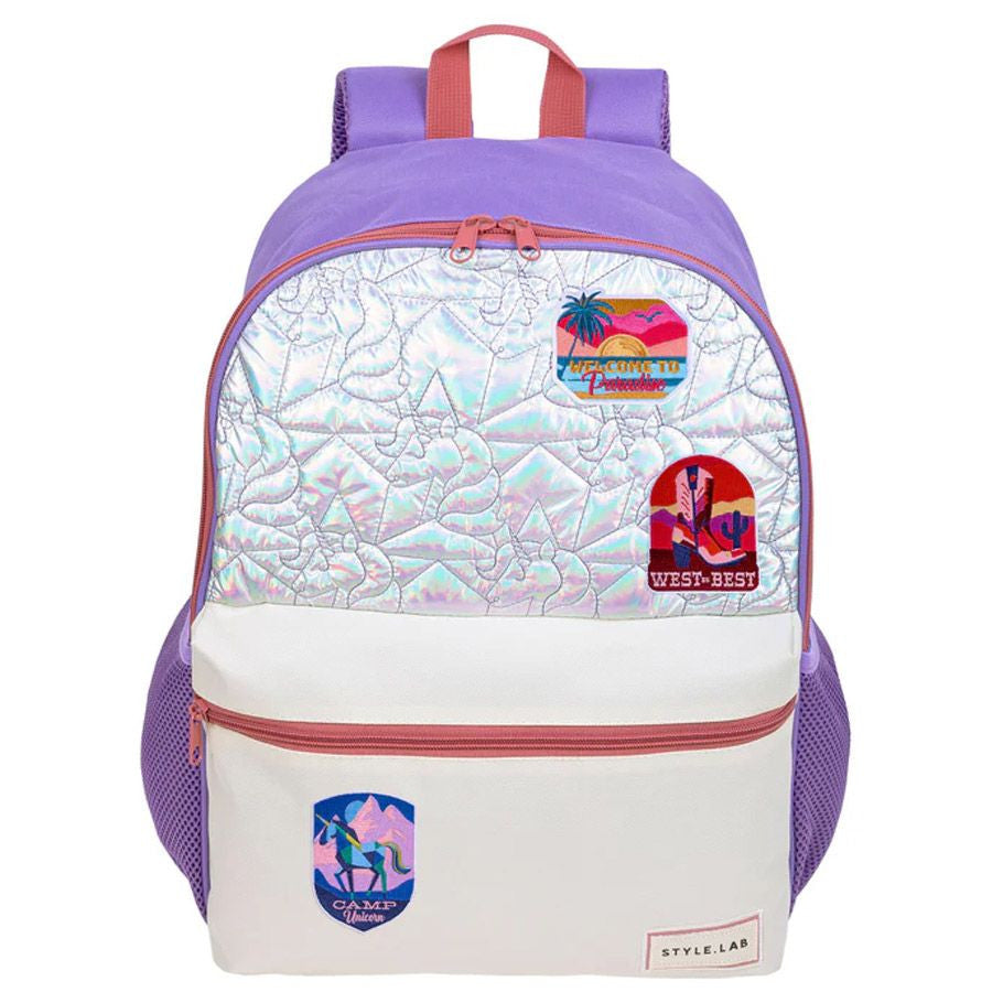 Sassy: Quilted Metallic Colorblock Backpack: Purple - VGMX