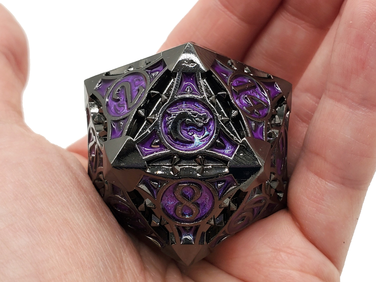 Old School 40mm D20 Metal Die: Gnome Forged - Black Nickel w/ Purple